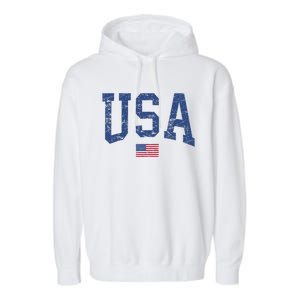 USA Wo Patriotic American Flag Distressed Garment-Dyed Fleece Hoodie