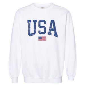 USA Wo Patriotic American Flag Distressed Garment-Dyed Sweatshirt