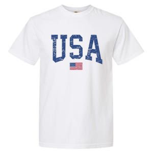 USA Wo Patriotic American Flag Distressed Garment-Dyed Heavyweight T-Shirt