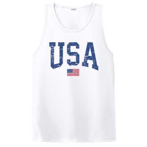 USA Wo Patriotic American Flag Distressed PosiCharge Competitor Tank