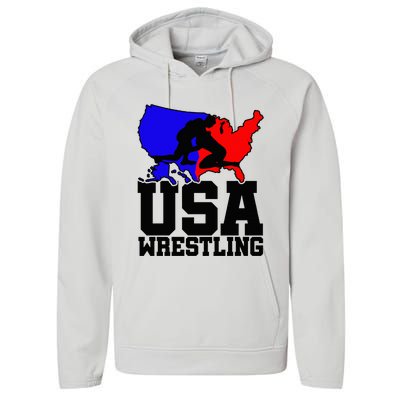 Usa Wrestling Patriotic American Flag Sports Wrestling Performance Fleece Hoodie