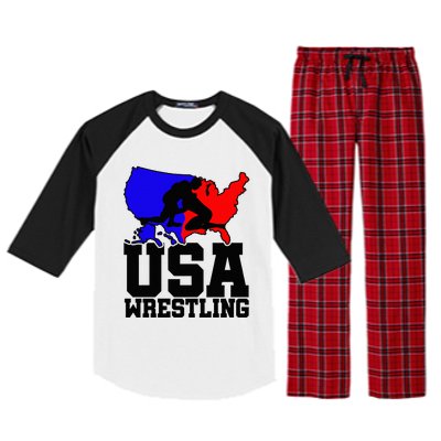 Usa Wrestling Patriotic American Flag Sports Wrestling Raglan Sleeve Pajama Set