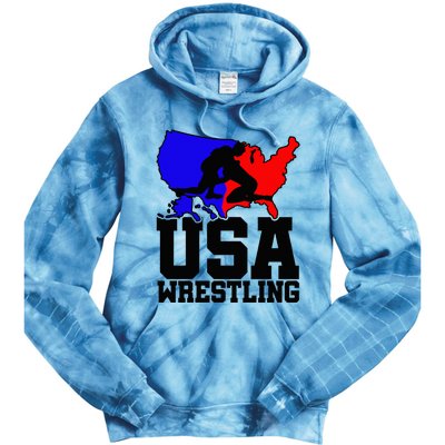 Usa Wrestling Patriotic American Flag Sports Wrestling Tie Dye Hoodie