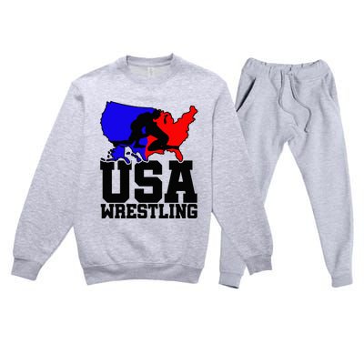 Usa Wrestling Patriotic American Flag Sports Wrestling Premium Crewneck Sweatsuit Set