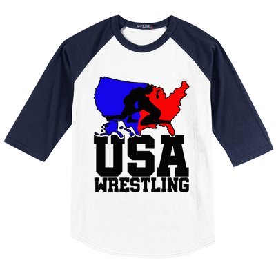 Usa Wrestling Patriotic American Flag Sports Wrestling Baseball Sleeve Shirt