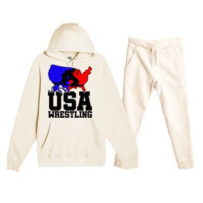 Usa Wrestling Patriotic American Flag Sports Wrestling Premium Hooded Sweatsuit Set