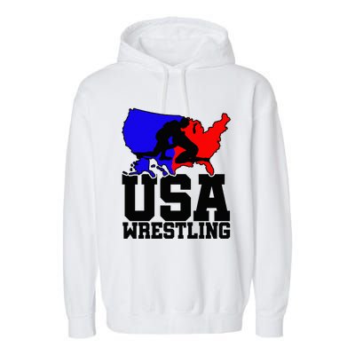 Usa Wrestling Patriotic American Flag Sports Wrestling Garment-Dyed Fleece Hoodie