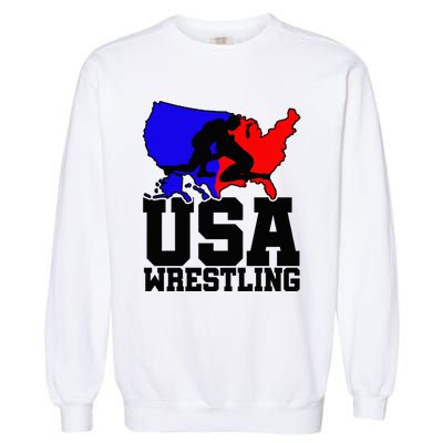 Usa Wrestling Patriotic American Flag Sports Wrestling Garment-Dyed Sweatshirt