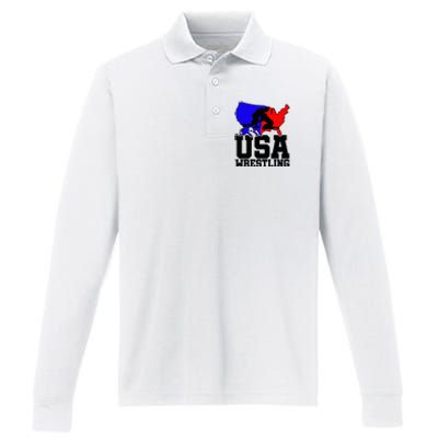 Usa Wrestling Patriotic American Flag Sports Wrestling Performance Long Sleeve Polo