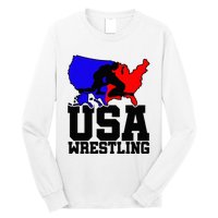 Usa Wrestling Patriotic American Flag Sports Wrestling Long Sleeve Shirt