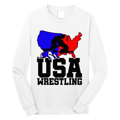 Usa Wrestling Patriotic American Flag Sports Wrestling Long Sleeve Shirt