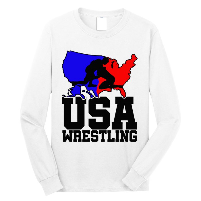 Usa Wrestling Patriotic American Flag Sports Wrestling Long Sleeve Shirt