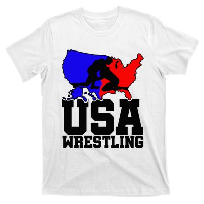 Usa Wrestling Patriotic American Flag Sports Wrestling T-Shirt