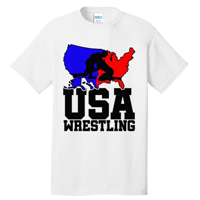 Usa Wrestling Patriotic American Flag Sports Wrestling Tall T-Shirt