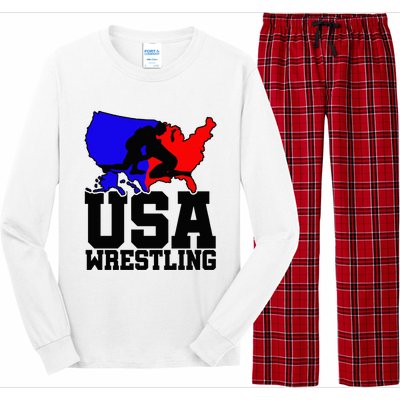 Usa Wrestling Patriotic American Flag Sports Wrestling Long Sleeve Pajama Set