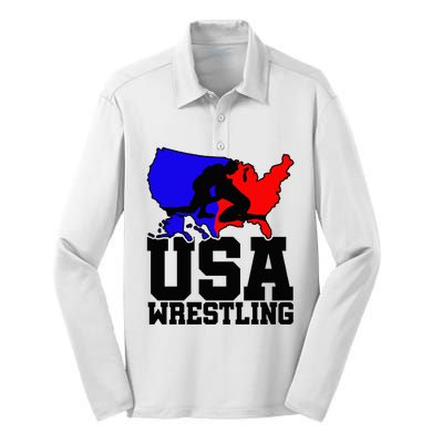 Usa Wrestling Patriotic American Flag Sports Wrestling Silk Touch Performance Long Sleeve Polo