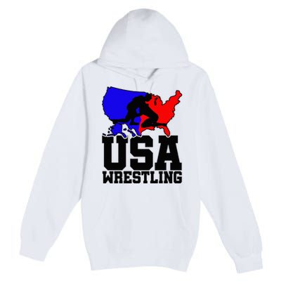 Usa Wrestling Patriotic American Flag Sports Wrestling Premium Pullover Hoodie