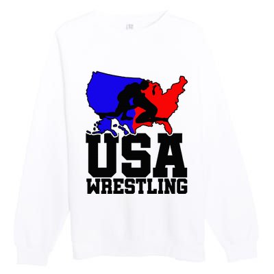 Usa Wrestling Patriotic American Flag Sports Wrestling Premium Crewneck Sweatshirt