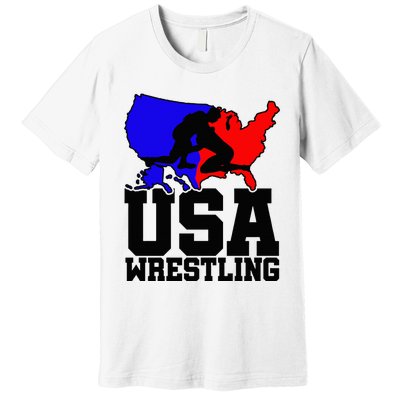 Usa Wrestling Patriotic American Flag Sports Wrestling Premium T-Shirt