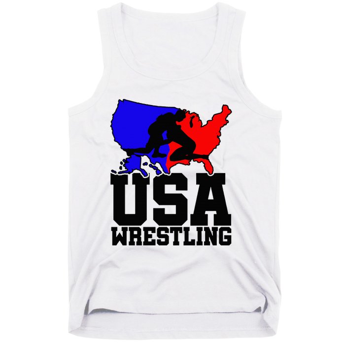 Usa Wrestling Patriotic American Flag Sports Wrestling Tank Top