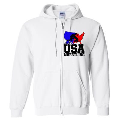 Usa Wrestling Patriotic American Flag Sports Wrestling Full Zip Hoodie