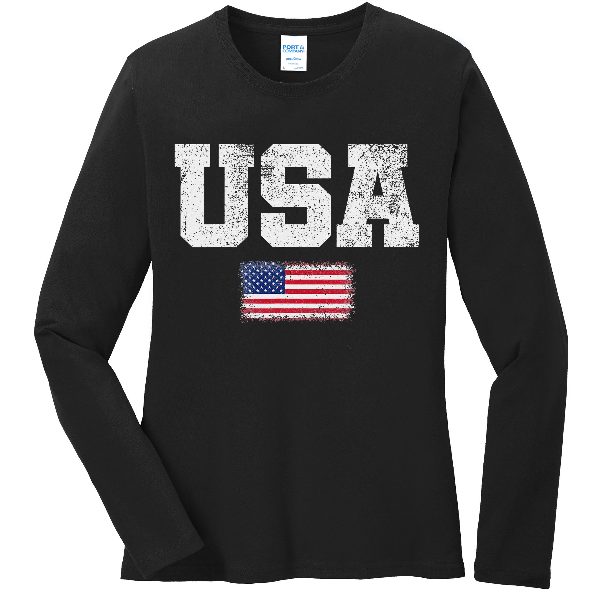 Usa Women Patriotic American Us Flag July 4th Ladies Long Sleeve Shirt