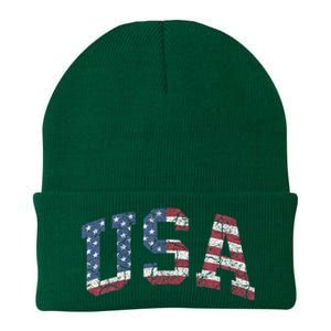 USA Wo Patriotic American Flag Distressed Knit Cap Winter Beanie