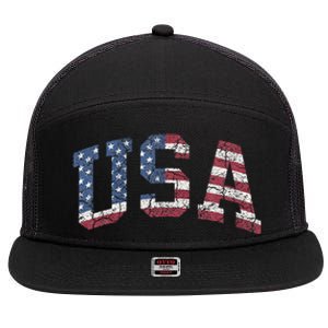 USA Wo Patriotic American Flag Distressed 7 Panel Mesh Trucker Snapback Hat