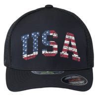 USA Wo Patriotic American Flag Distressed Flexfit Unipanel Trucker Cap