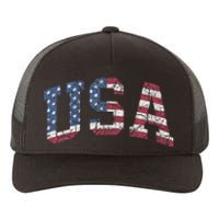 USA Wo Patriotic American Flag Distressed Yupoong Adult 5-Panel Trucker Hat