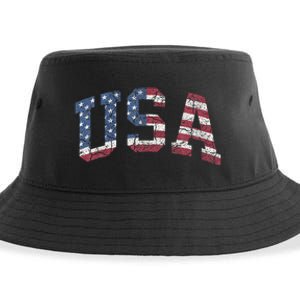 USA Wo Patriotic American Flag Distressed Sustainable Bucket Hat