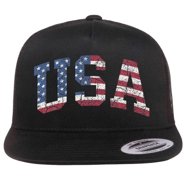 USA Wo Patriotic American Flag Distressed Flat Bill Trucker Hat