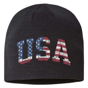 USA Wo Patriotic American Flag Distressed Sustainable Beanie