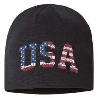 USA Wo Patriotic American Flag Distressed Sustainable Beanie