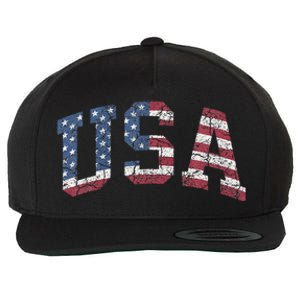 USA Wo Patriotic American Flag Distressed Wool Snapback Cap