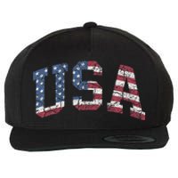 USA Wo Patriotic American Flag Distressed Wool Snapback Cap