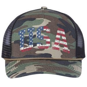 USA Wo Patriotic American Flag Distressed Retro Rope Trucker Hat Cap