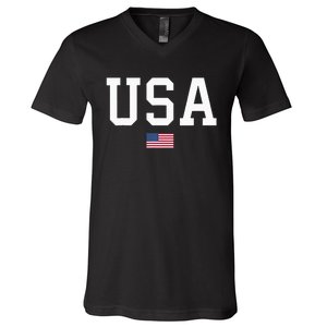 Usa Women Patriotic American Flag V-Neck T-Shirt