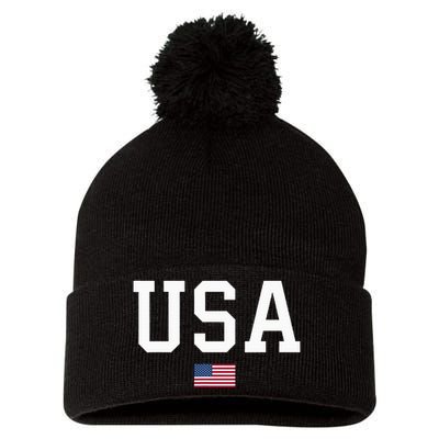 Usa Women Patriotic American Flag Pom Pom 12in Knit Beanie