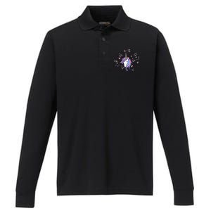 Unicorn with Pink Hearts and Diamonds Magical Unicorn Performance Long Sleeve Polo