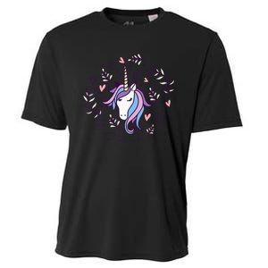 Unicorn with Pink Hearts and Diamonds Magical Unicorn Cooling Performance Crew T-Shirt