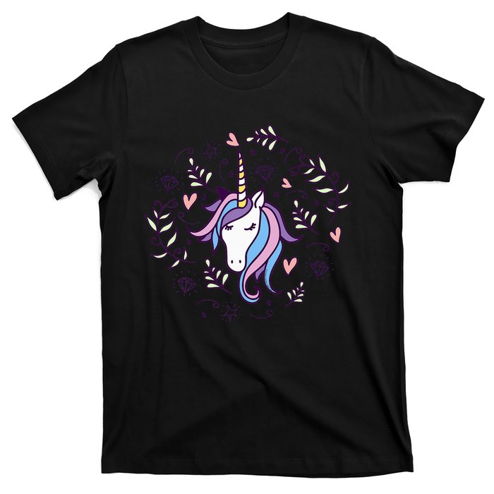 Unicorn with Pink Hearts and Diamonds Magical Unicorn T-Shirt