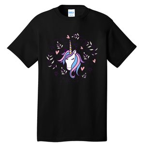 Unicorn with Pink Hearts and Diamonds Magical Unicorn Tall T-Shirt