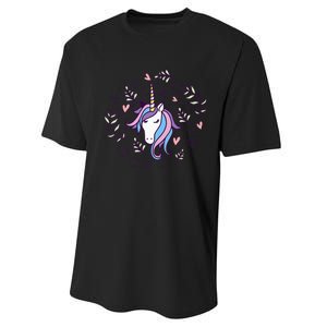 Unicorn with Pink Hearts and Diamonds Magical Unicorn Performance Sprint T-Shirt