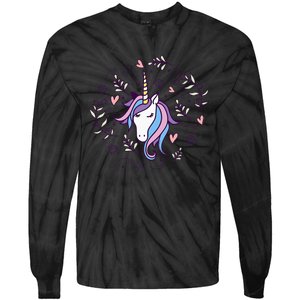 Unicorn with Pink Hearts and Diamonds Magical Unicorn Tie-Dye Long Sleeve Shirt