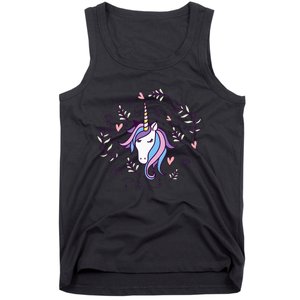 Unicorn with Pink Hearts and Diamonds Magical Unicorn Tank Top