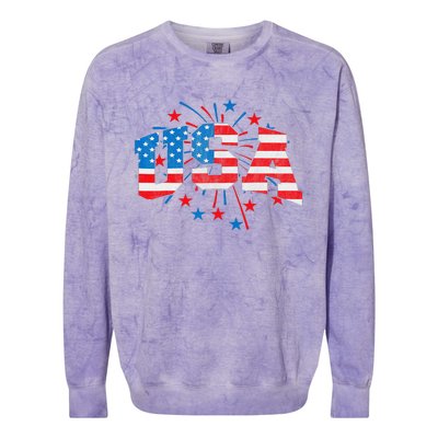 USA Women Patriotic American Flag 4th Of July Colorblast Crewneck Sweatshirt