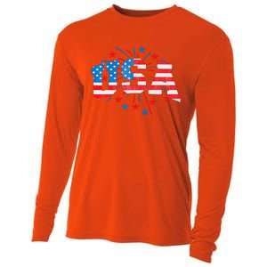 USA Women Patriotic American Flag 4th Of July Cooling Performance Long Sleeve Crew