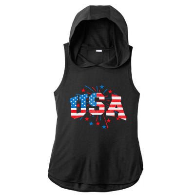 USA Women Patriotic American Flag 4th Of July Ladies PosiCharge Tri-Blend Wicking Draft Hoodie Tank