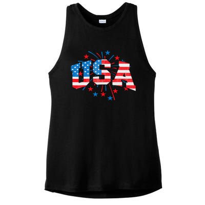 USA Women Patriotic American Flag 4th Of July Ladies PosiCharge Tri-Blend Wicking Tank